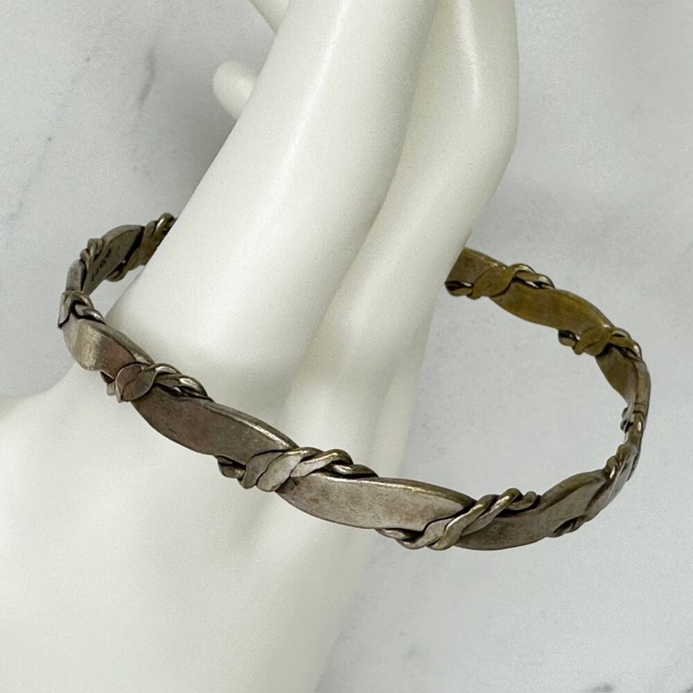 Taxco Vintage Flat Braided Twisted Wire Bangle Bracelet Silver Tone ✨